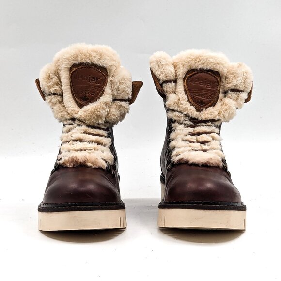 Pajar Women faux Fur Brown Leather Lace up Snow Winter Boots size 7-7.5US EUR38 - Picture 2 of 10